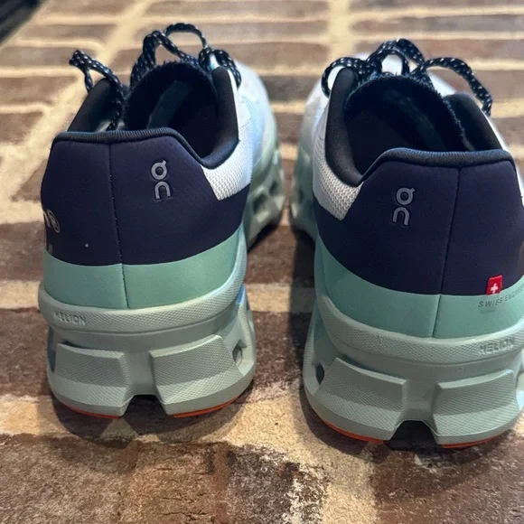 On CloudMonster Women’s size 8.5 Running Shoes in White, Mint, Navy, and Orange - Picture 6 of 8